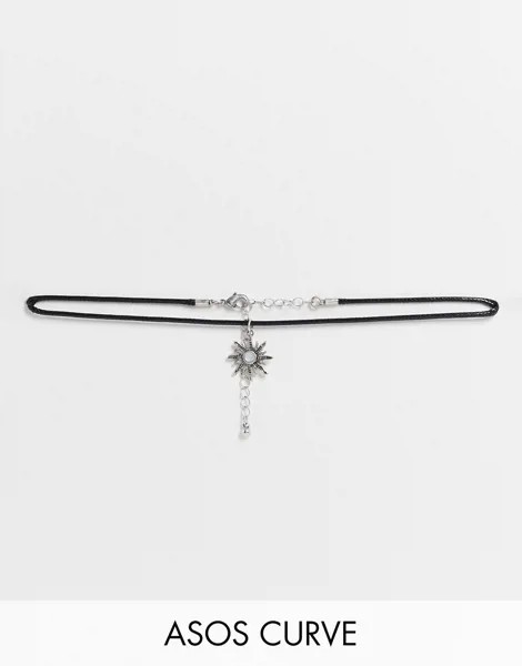 Ожерелье-шнурок с серебристой подвеской в виде солнца со вставкой из лунного камня ASOS DESIGN Curve-Серебристый