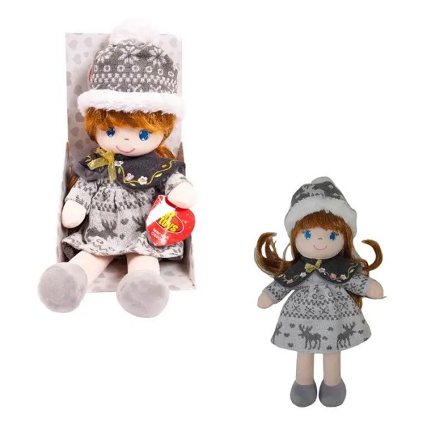ABtoys Кукла в серой шапочке и фетровом платье 36 см