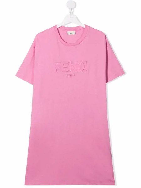 Fendi Kids TEEN embossed logo T-shirt dress