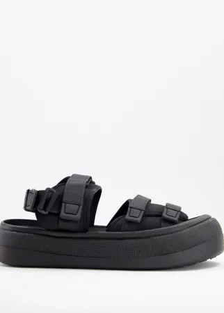 Черные сандалии в технологичном стиле на массивной подошве ASOS DESIGN-Черный цвет