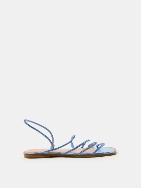 Сандалии на плоской подошве с ремешками из страз Ovs, цвет metallic blue