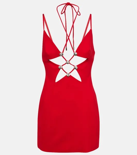 Мини-платье из джерси с вырезом и декором Area, красный