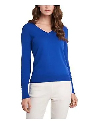 RILEY-RAE Женский синий эластичный свитер с длинными рукавами и V-образным вырезом M
