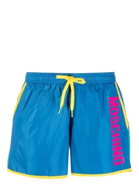 Moschino плавки-шорты в стиле колор-блок с логотипом, синий