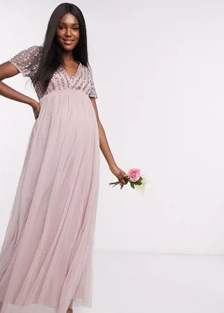 Платье макси с V-образным вырезом и пайетками Maya Maternity Bridesmaid-Розовый