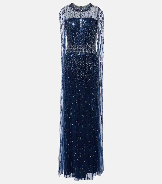 Роскошное платье с пайетками Jenny Packham, синий