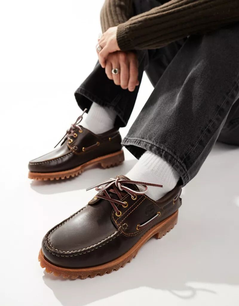 Классические коричневые туфли-лодочки Timberland Authentics из натуральной кожи с тремя парами люверсов