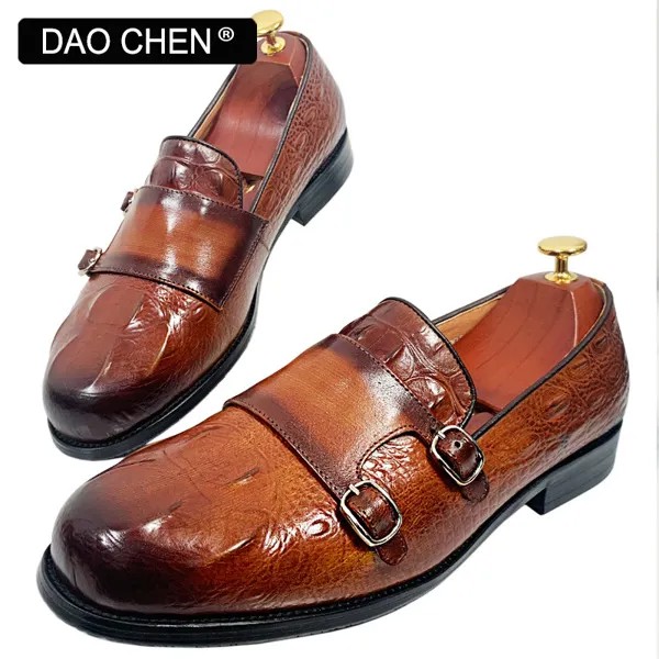 Роскошные Брендовые мужские туфли DAOCHEN, Модные Дизайнерские мужские лоферы, обувь, двойная обувь MONK SHOES, Крокодиловая Кожа с принтом, повседн...