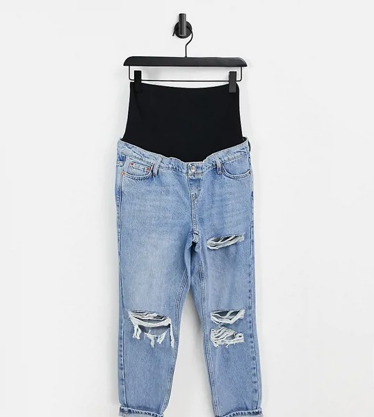 Рваные выбеленные джинсы в винтажном стиле Topshop Maternity-Голубой