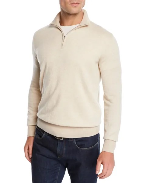Мужской кашемировый свитер с молнией 1/4 Loro Piana, цвет Natural Melange/Nougat