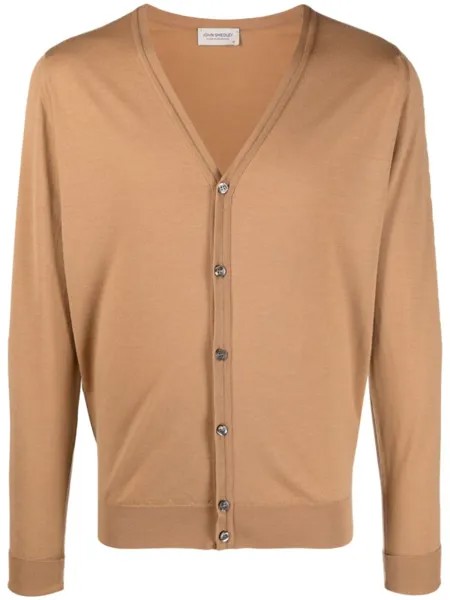 John Smedley кардиган тонкой вязки с V-образным вырезом, коричневый