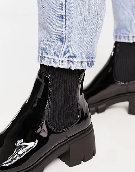Черные лакированные ботинки на среднем каблуке Steve Madden Hutch
