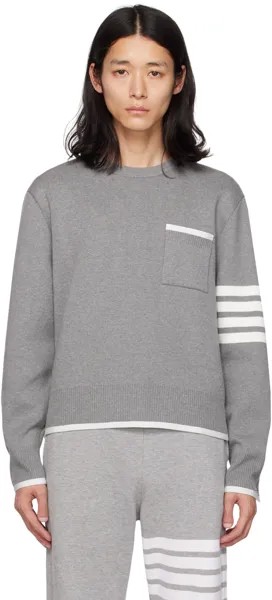 Серый свитер с 4 полосками Thom Browne, цвет Light grey