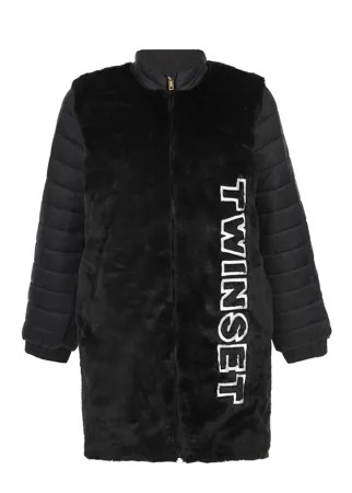 Черное пальто из эко-меха TWINSET детское