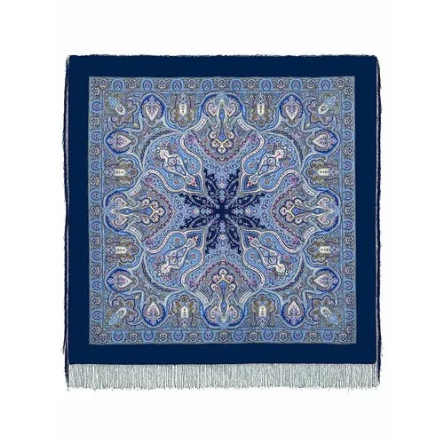 Платок Павловопосадская платочная мануфактура,146х146 см, синий, фиолетовый