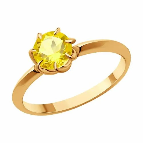 Кольцо Diamant, красное золото, 585 проба, цитрин, размер 16.5