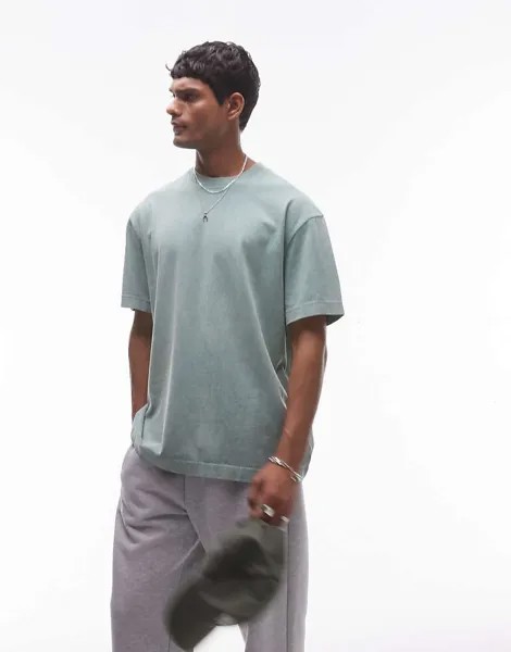 Topman – зеленая стираная свободная футболка