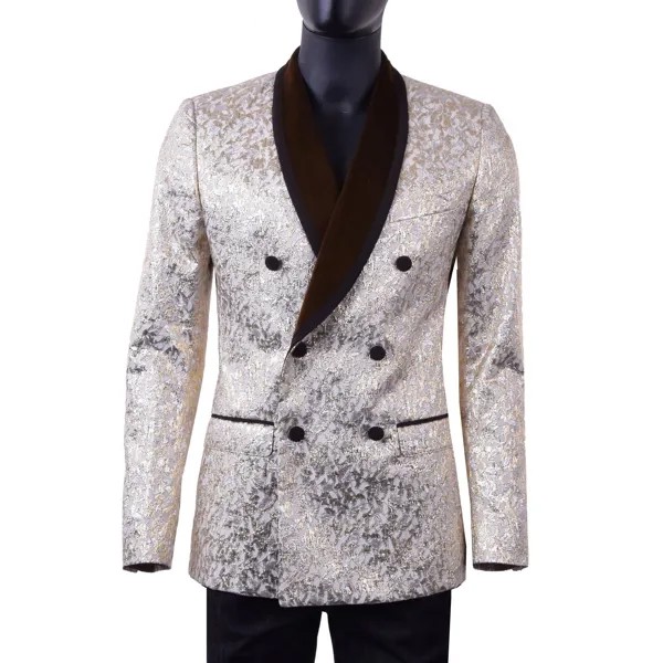 Dolce - Gabbana двубортный жаккардовый пиджак-смокинг золотистый, серебристый 05469