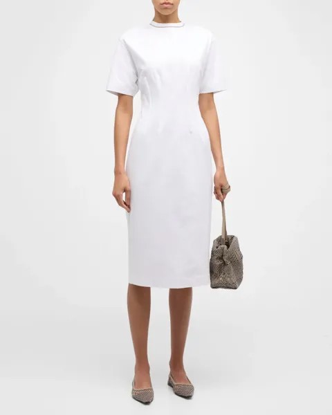 Платье-футболка миди из джерси с отделкой Monili-Trim Corset Techno Couture Brunello Cucinelli, цвет C159 White Monile