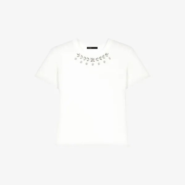 Хлопковая футболка Toukana с кристаллами Maje, цвет blanc
