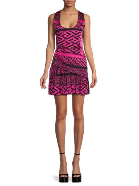 Мини-платье со сборками и монограммой Versace, цвет Black Fuchsia