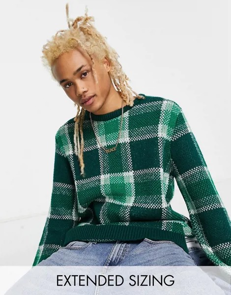 Зеленый вязаный джемпер в клетку ASOS DESIGN-Зеленый цвет