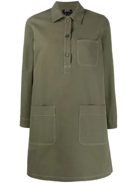 A.P.C. платье-рубашка с накладными карманами, зеленый