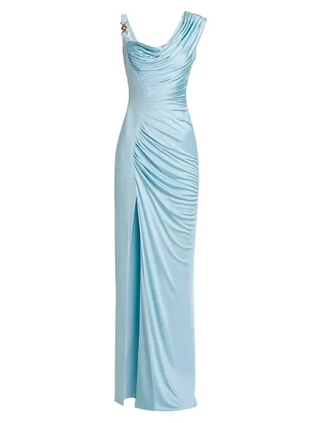 Платье-колонна с драпировкой и хомутом Versace, цвет pale blue