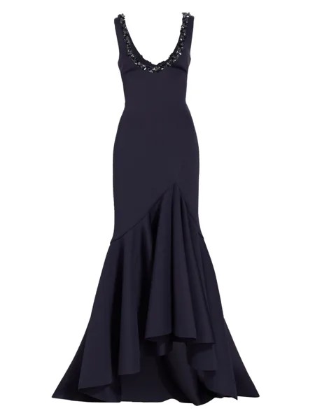 Украшенное платье-труба с круглым вырезом Badgley Mischka, нави