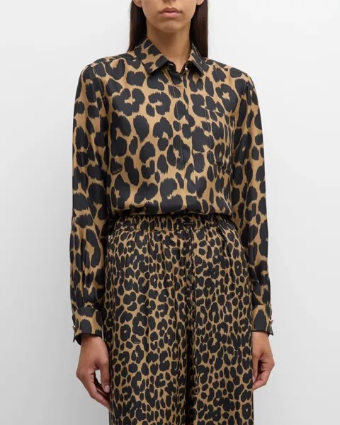 Рубашка на пуговицах с леопардовым принтом Etna Max Mara, цвет Camel