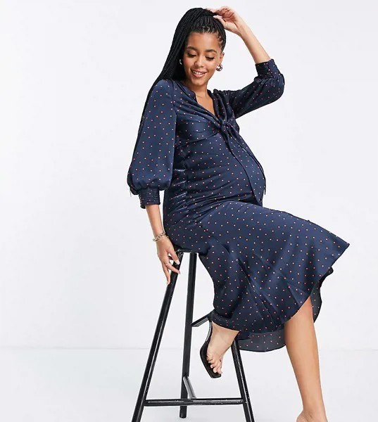 Атласное платье миди в мелкий горошек с завязкой спереди и пуговицами ASOS DESIGN Maternity-Разноцветный