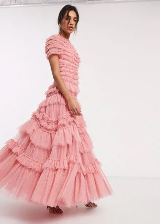 Розовое многослойное платье макси из тюля Needle & Thread-Розовый