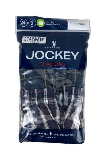 NEW Jockey Classics 2 Pack Полноразмерные тканые боксеры из смесового хлопка Мужские размеры XL 40-42