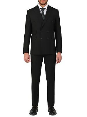 Однобортный черный двубортный костюм Dinucci из смесовой шерсти