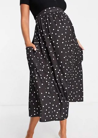 Черно-белая юбка миди в горошек с карманами ASOS DESIGN Maternity-Разноцветный