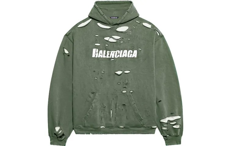 Caps Destroyed Oversize-толстовка с капюшоном Balenciaga, зеленый