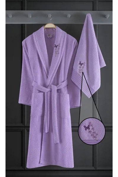 Вышитый хлопковый комплект банного халата из 2 предметов, сиреневые банные полотенца, банные халаты для отеля, полотенца для рук, 100% хлопок, ...