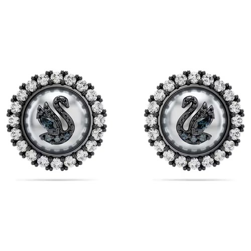Серьги пусеты SWAROVSKI, кристаллы Swarovski, размер 12 мм, черный, серебряный