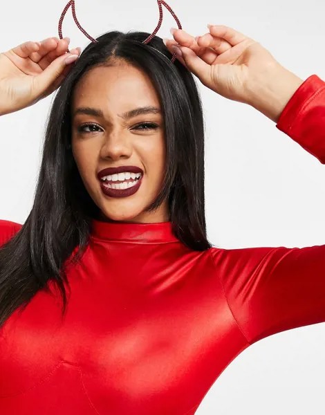Обруч на голову с дьявольскими рожками со стразами ASOS Halloween-Красный