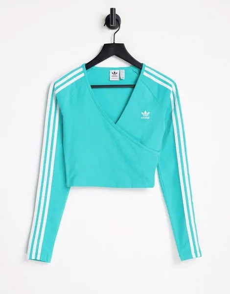 Зеленый укороченный лонгслив с 3 полосками adidas Originals adicolour-Белый