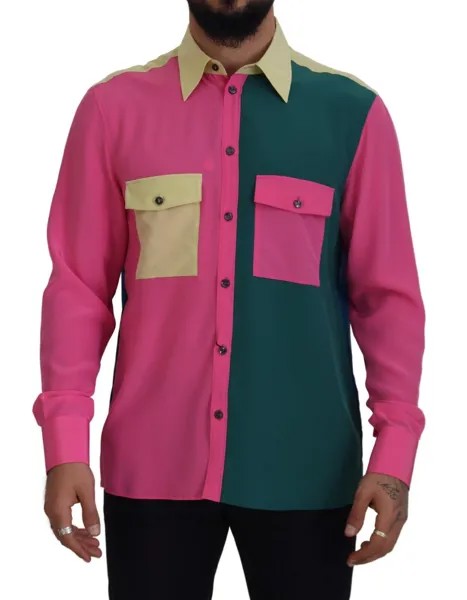 DOLCE - GABBANA Рубашка Разноцветная Лоскутная Шелковая Пуговица 41/US16/L 1420usd