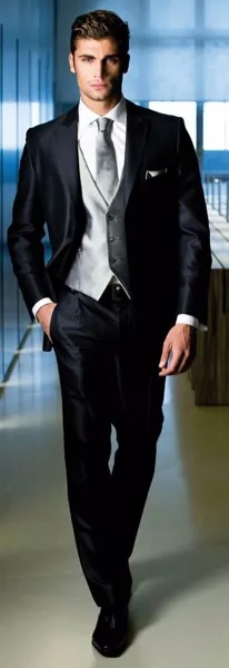 Новейший дизайн пальто и брюк, темно-синий серебристый атласный мужской костюм, облегающий классический смокинг из 3 предметов, Индивидуаль...