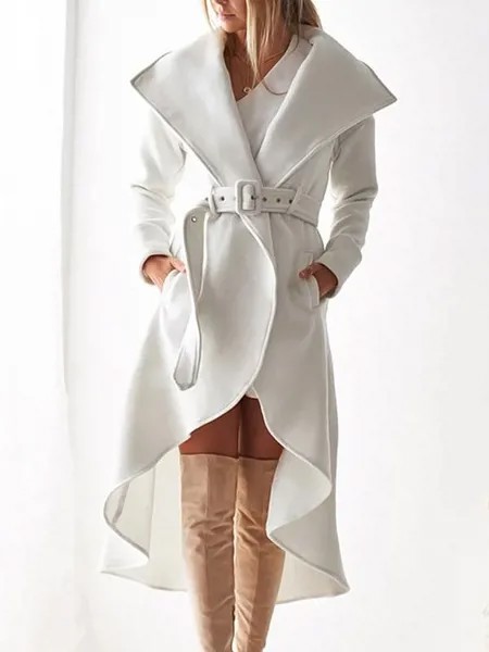 Milanoo Belted Trench Coat Women Irregular Trim Wrap Coat