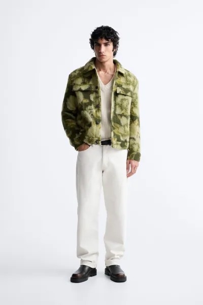 Куртка с цветочным жаккардом ZARA, зеленый