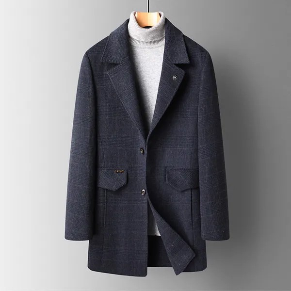 Новинка 2021, шерстяное пальто во французском стиле на осень и зиму, мужская двусторонняя ветровка, приталенное шерстяное пальто средней длин...