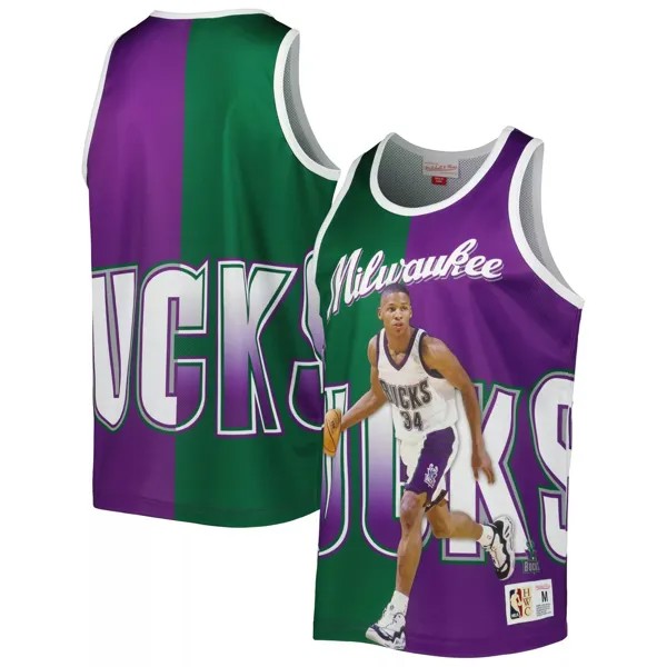 Мужская майка Mitchell & Ness Ray Allen Hunter зелено-фиолетовая с сублимированной отделкой Milwaukee Bucks Player