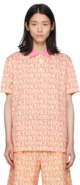Розово-желтая рубашка-поло по всей длине Versace