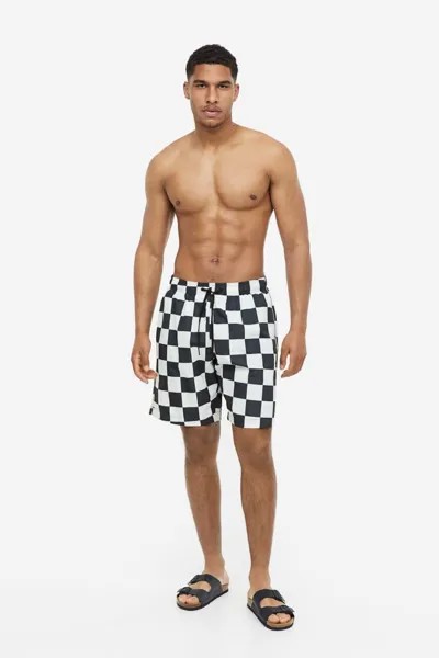 Узорчатые плавательные шорты H&M, черный/белый в клетку