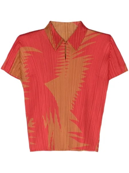 Pleats Please Issey Miyake блузка плиссе с абстрактным принтом, красный