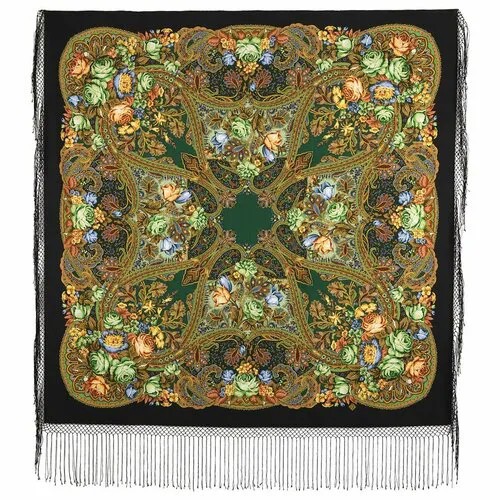 Платок Павловопосадская платочная мануфактура,148х148 см, голубой, черный